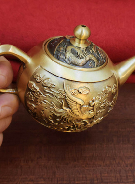 黄铜龙凤茶壶茶具小供水壶供佛壶拜神茶壶龙凤供水杯子供佛摆件