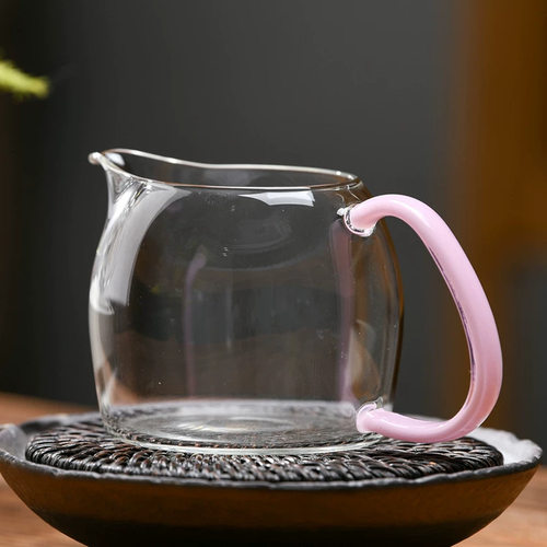 天久璃匠高端功夫茶玻璃公道杯分茶器仿玉彩把公杯鹰嘴耐高温高档