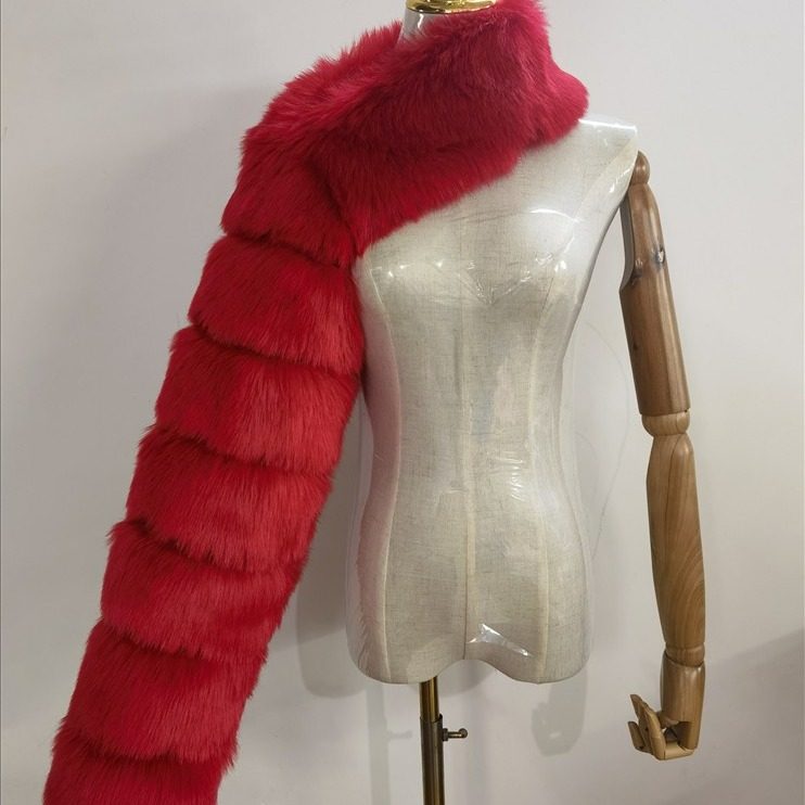 皮草外套狐狸毛披肩欧美女装仿皮草长袖立体图案欧美风