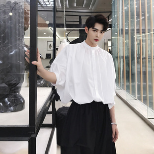 夏季发型师服装青年男士oversize宽松蝙蝠袖衬衫bf风男女款娃娃衫