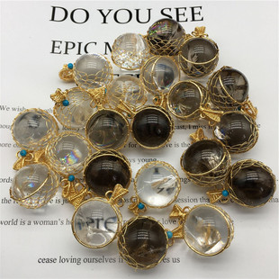 天然七彩白水晶茶晶球转运珠吊坠七彩胶花彩虹球镶嵌项链