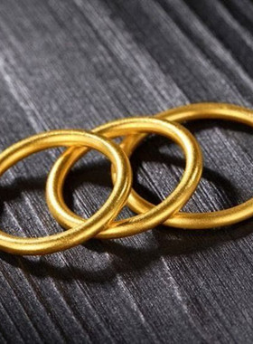 金店同款古法传承三生三世沙金戒指女 磨砂简约素圈闭口