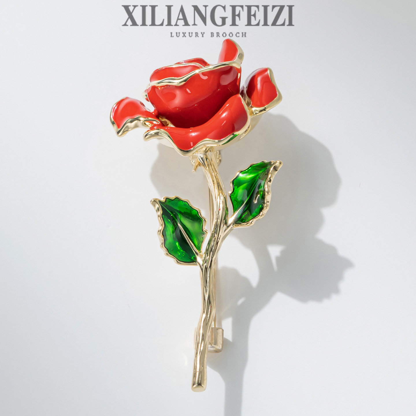 高档奢华镶钻时尚红色玫瑰花胸针精致优雅情人节生日礼物
