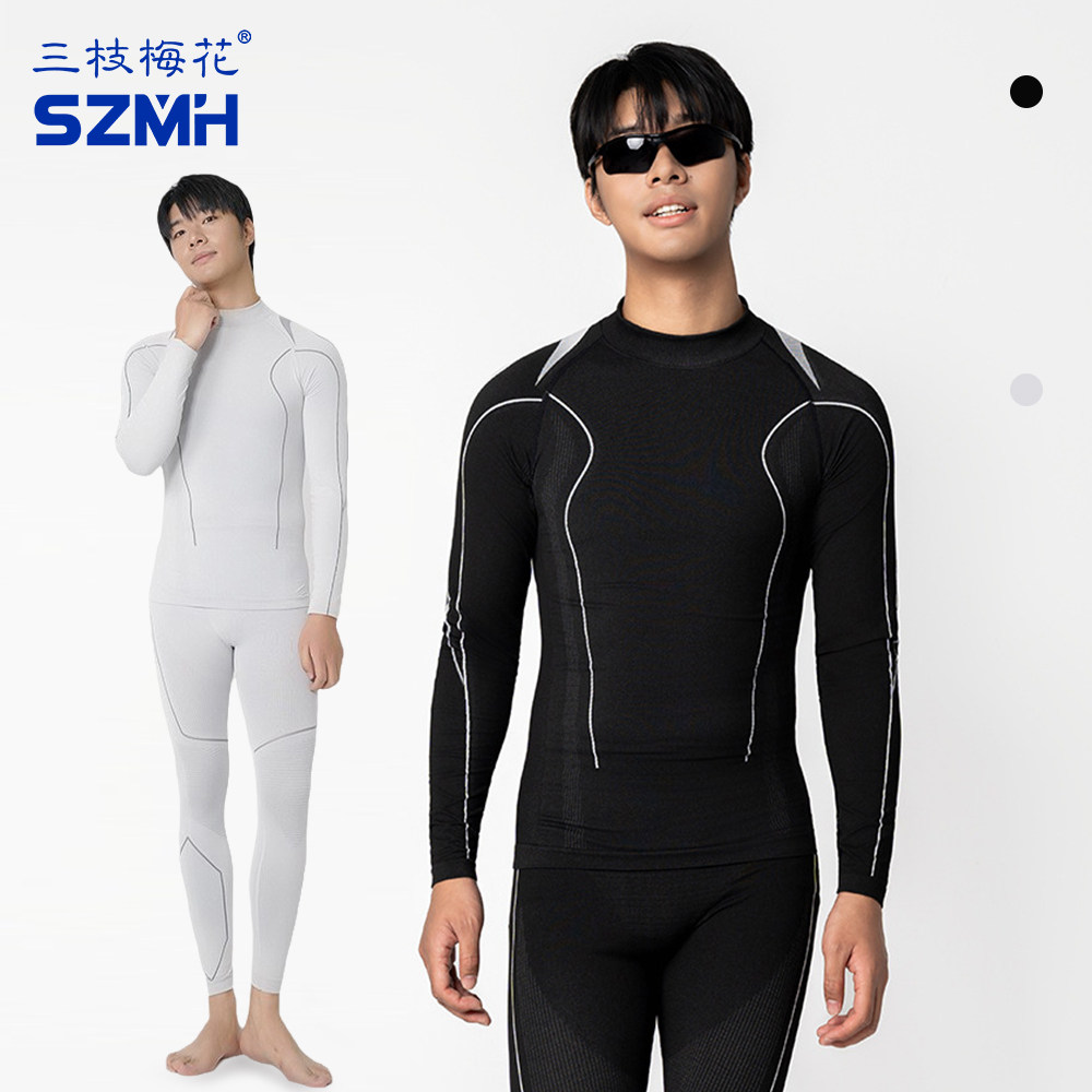 三枝梅花莱卡速干滑雪运动套装男户外骑行跑步健身运动服保暖透气