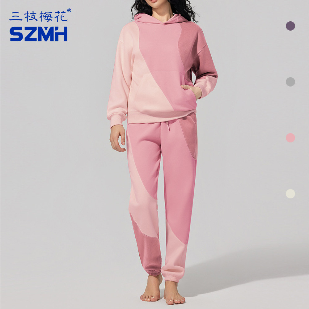 三枝梅花秋冬连帽卫衣运动套装女