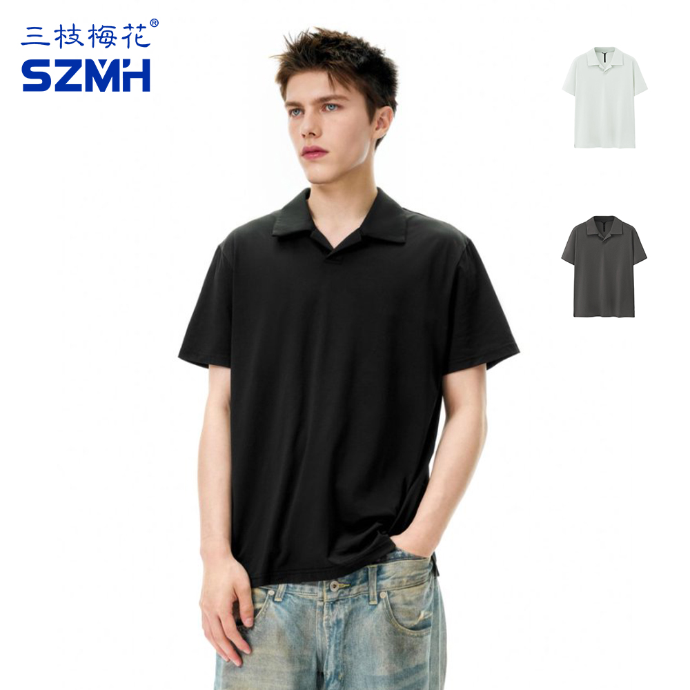 三枝梅花polo衫男女款纯色宽松夏