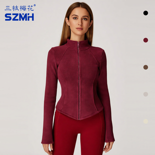 三枝梅花奥利绒运动外套女修身加绒立领拉链夹克短款休闲长袖上衣