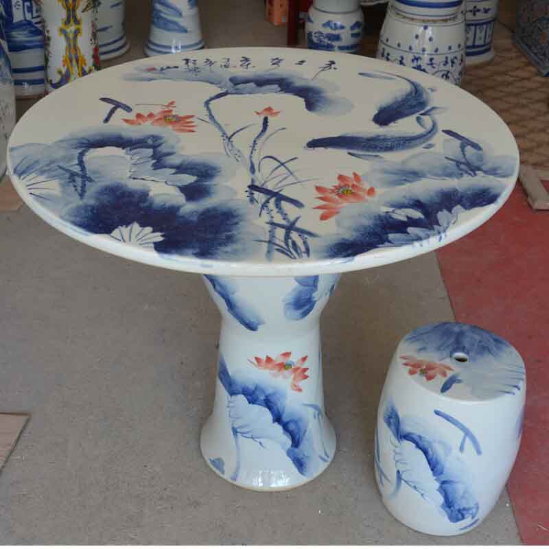 包邮景德镇陶瓷桌子凳子手绘青花瓷桌面年年有余庭院室外放置