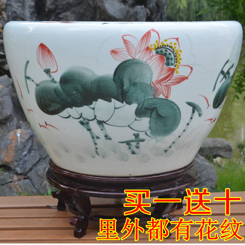 鱼缸水族箱景德镇特大号陶瓷鱼缸创意金鱼缸书画水缸碗莲睡莲盆