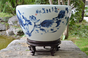 鱼缸水S族箱景德镇特大号陶瓷生态创意鱼缸青花瓷乌龟缸金鱼缸过