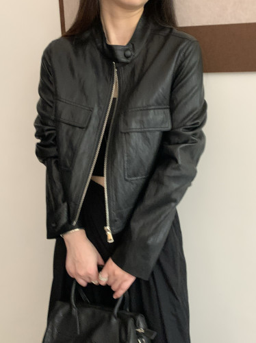 高端品质蛋白皮衣外套女2026秋季小个子时尚休闲百搭短款软皮外套
