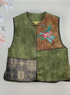 欧洲站2025秋季新款时尚圆领重工刺绣人丝刺绣马甲上衣女装 62033