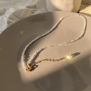 进口奥地利水晶choker美国14K包金锁骨链闪光少女ins超仙短颈项圈