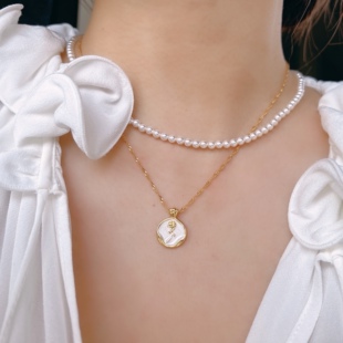 法式复古玫瑰圆牌吊坠vintage优雅项链滴釉郁金香珐琅锁骨链饰品