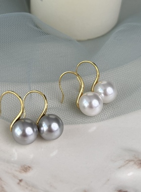 s925纯银高跟鞋耳环真多麻灰色珍珠耳钉精致轻奢耳钩高性价比耳饰