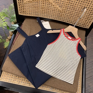 女童韩系儿童条纹背心藏蓝背带裤 夏季 新款 两件套洋气休闲百搭 套装