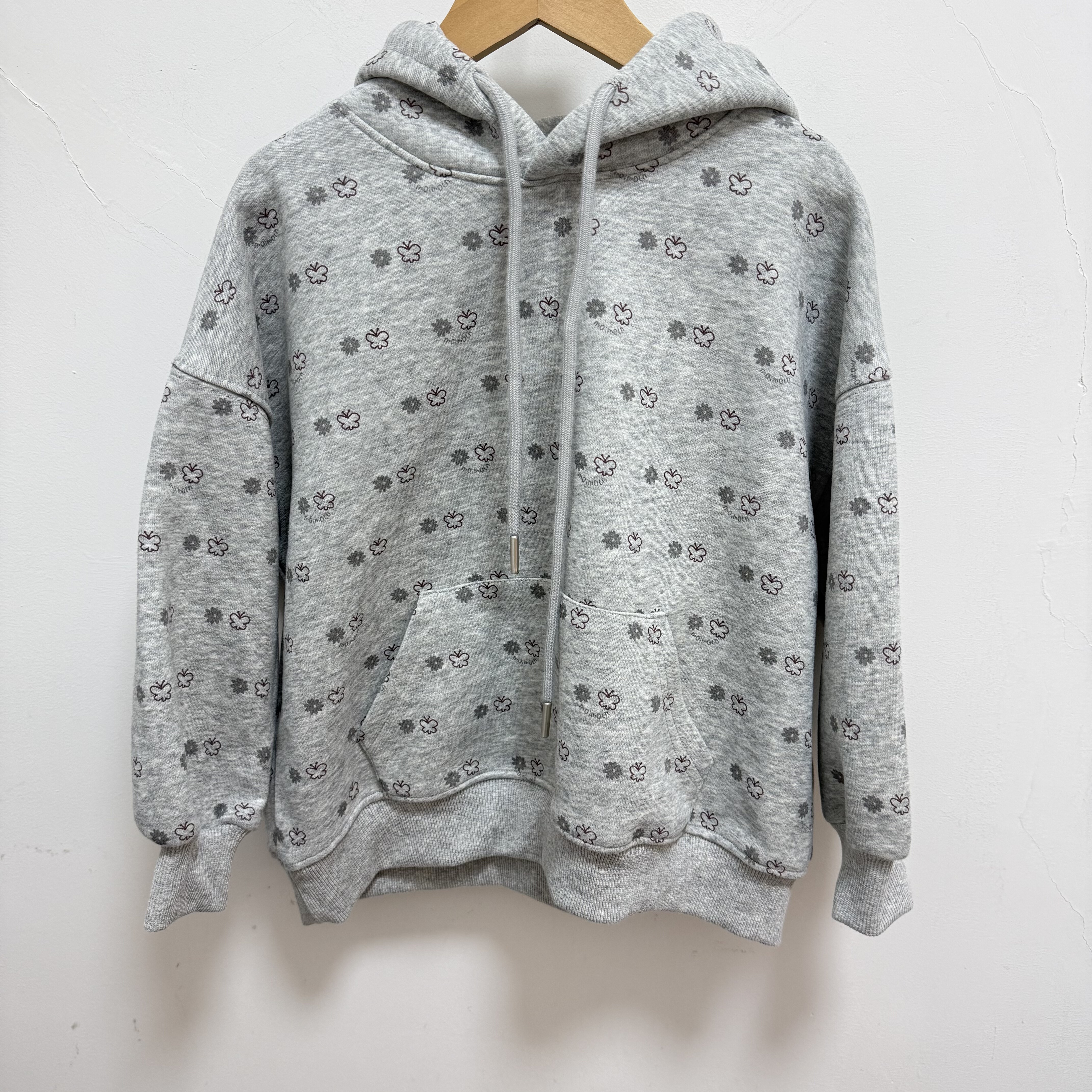 实体精品童装店 儿童女童浅灰色碎花帽衫卫衣 春秋款连帽套头上衣