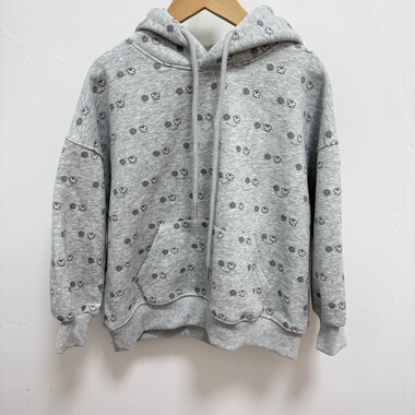 实体精品童装店 儿童女童浅灰色碎花帽衫卫衣 春秋款连帽套头上衣