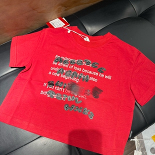 T恤 中小童元 气复古风纯棉儿童夏款 短袖 正红红色胶印潮酷上衣 新款