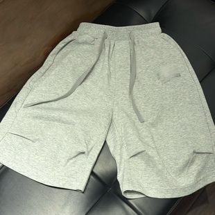 中大童软糯针织灰色中裤 新款 儿童休闲花灰色百搭褶皱运动短裤 夏季