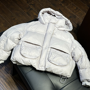 实体精品童装店 中大童女童淡紫色连帽国标 90 白鸭绒短款羽绒服