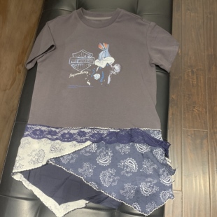 新款 甜酷风不规则下摆儿童T恤裙 夏季 女童纯棉卡通印花拼接连身裙