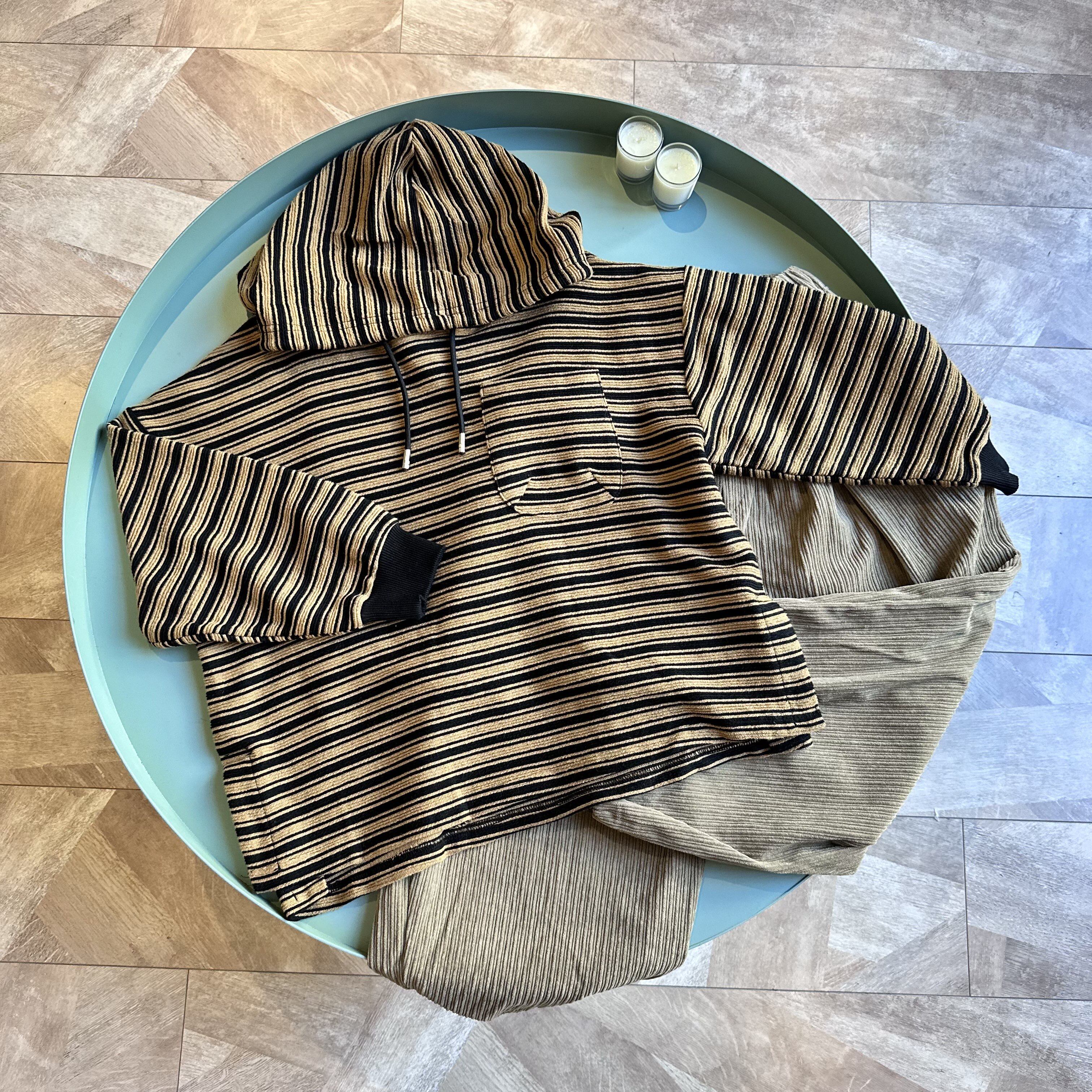 设计师品牌 精品童装实体店 央青 中大童春秋款咖色黑色条纹帽衫