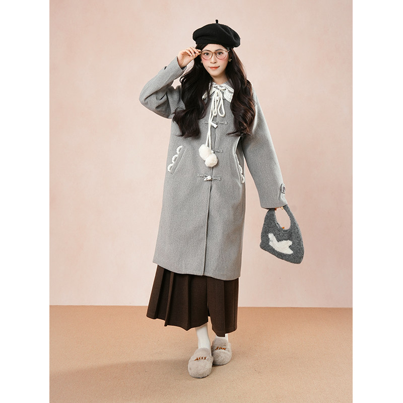 2025新款花边领设计加厚中长款夹棉灰色呢大衣百搭毛呢外套大衣女,女装/女士精品,毛呢外套,淘宝优惠券,粉丝福利购,淘宝优惠卷