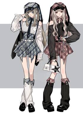 迷兔魔术师 少女设计感亚文化罩衫上衣格纹不规则连衣裙拼接套装