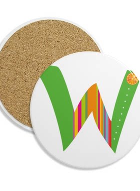 W字母水果有趣可爱插画图案圆形杯垫水杯隔热垫2片装礼品礼物