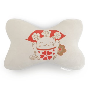 花喜庆招财猫扇子日本文化汽车头枕颈枕座椅枕头