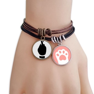 手势剪影黑色纹样黑棕手链对饰品猫咪礼物礼品