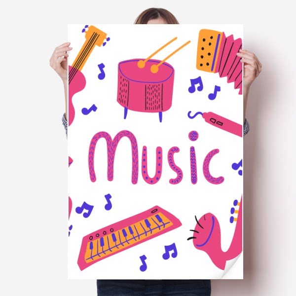 长号吉他音乐乐器图案海报贴纸80x55cm墙贴纸卧室家居装饰