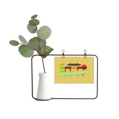 竹子灯笼牌坊绿色唐人街图案金属相框陶瓷花瓶装饰