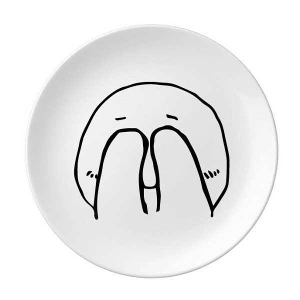 害羞的蒙住眼睛黑色聊天表情纹样陶瓷餐盘子8寸月光盘餐具家居