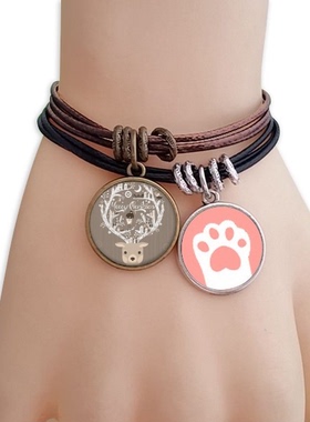 鹿脑海中的圣诞礼物和小房子黑棕手链对饰品猫咪礼物礼品