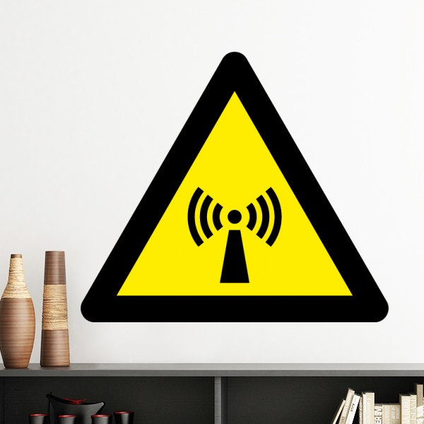 小心辐射黄底黑边三角形警告标志墙贴壁纸房间贴花