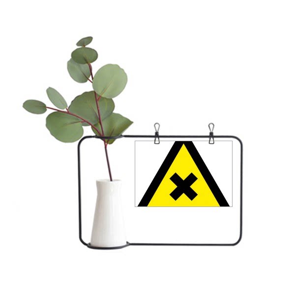 禁止黄底黑边三角形警告标志安全预警符号金属相框陶瓷花瓶装饰