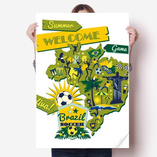 欢迎来到巴西夏天足球海报贴纸80x55cm墙贴纸卧室家居装饰
