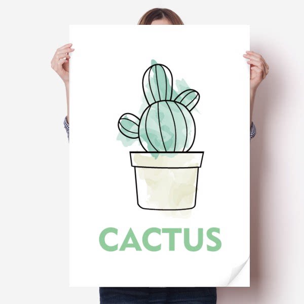仙人掌多肉盆栽植物水彩海报贴纸80x55cm墙贴纸卧室家居装饰
