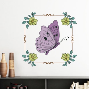 粉紫色蝴蝶炼句图案墙贴壁纸房间贴花