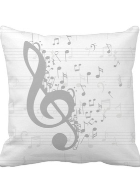 灰色高音谱号音乐音符方形抱枕靠枕沙发靠垫双面含芯礼物
