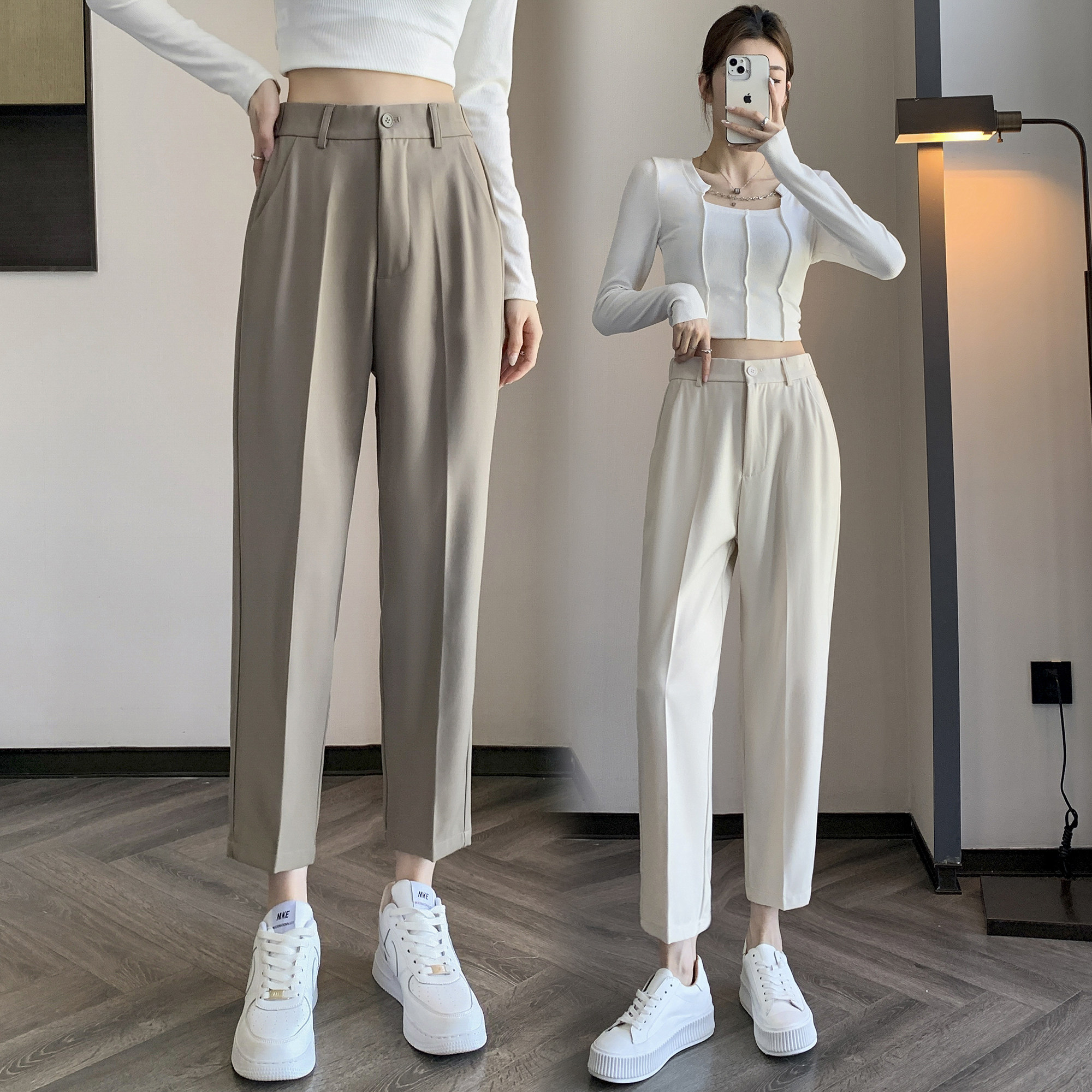 2025春秋新款垂感小西裤显瘦八分九分小个子高腰宽松女裤烟管裤