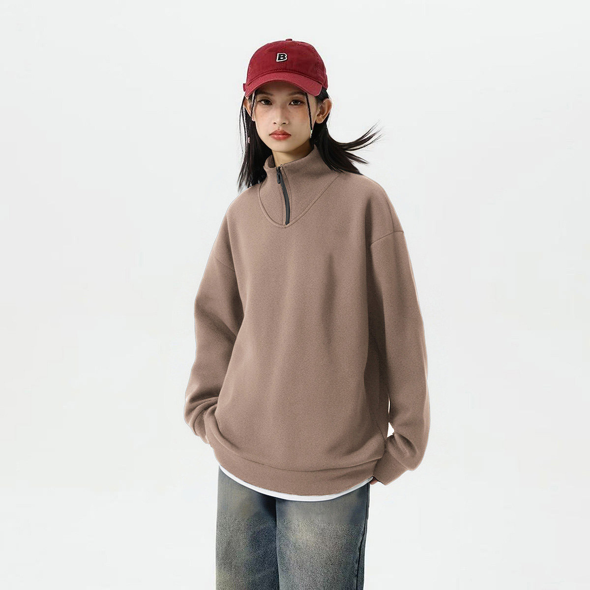 春秋季情侣款男女式半开领卫衣春秋季宽松舒适上衣服时尚百搭休闲