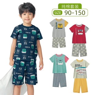 夏季男童家居服套装纯棉儿童薄款短袖短裤两件套空调服动车90 150