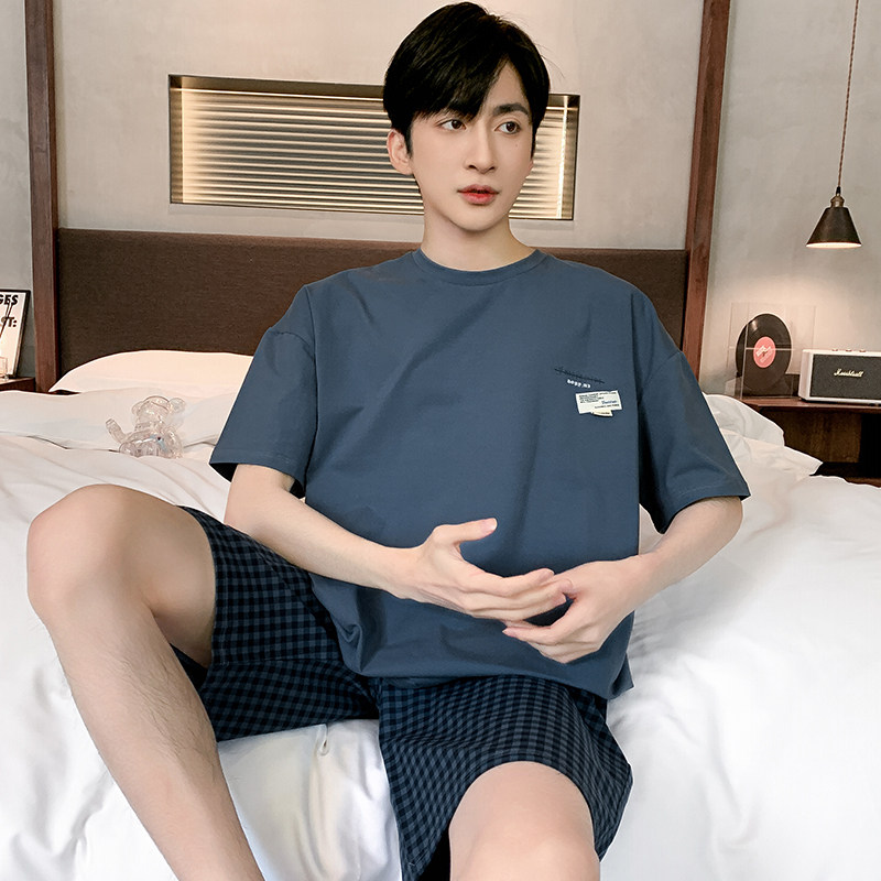 男士睡衣夏季2023年新款纯棉短袖短裤两件套装大码家居服男生休闲