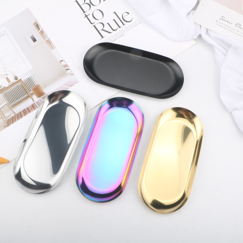 餐厅甜品盘不锈钢椭圆盘金属托盘点心小吃碟烤料理盘首饰收纳托盘