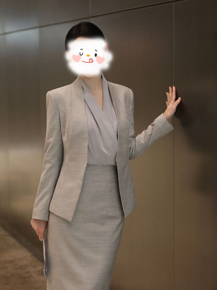 GRAY PROFESSIONAL WEAR TEMPERAMENT GODDESS FAN HIGH-END SUIT SKIRT AUTUMN WORK CLOTHES HOST FRONT DESK RECEPTION FORMAL WEAR