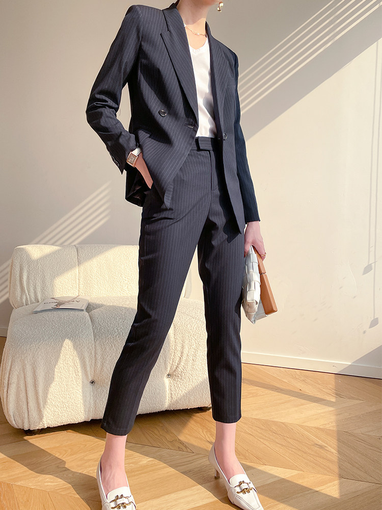 WHITE-COLLAR PROFESSIONAL SUIT SKIRT SET 2024 SPRING AND AUTUMN NEW CYAN STRIPES THIN TEMPERAMENT WORK CLOTHES FORMAL WEAR