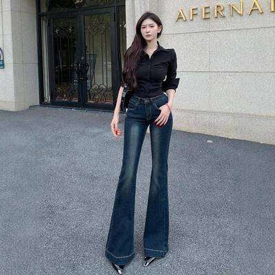 李李服饰蓝灰色微喇牛仔裤女中低腰2025年夏季新款修身显瘦喇叭裤